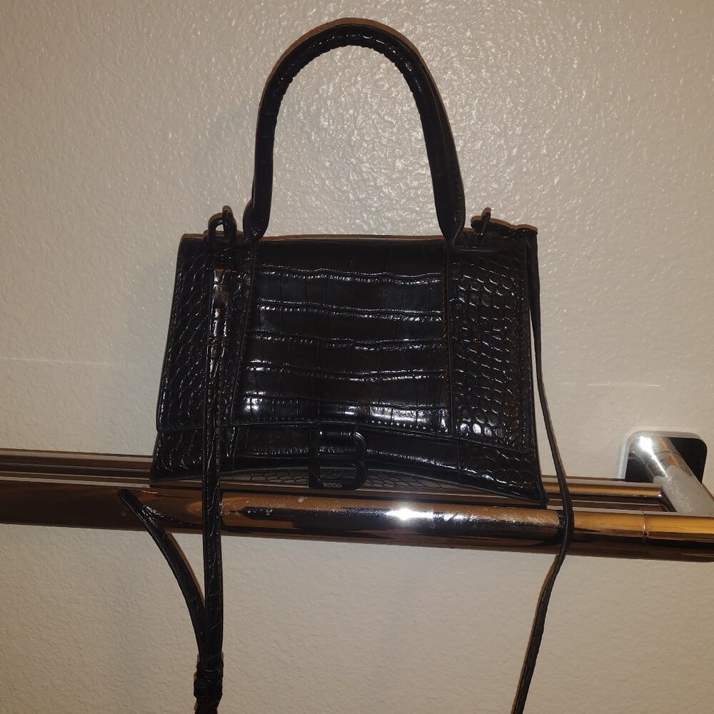 BALENCIAGA Hourglass Small Crocodile-Embossed Top-Handle Bag